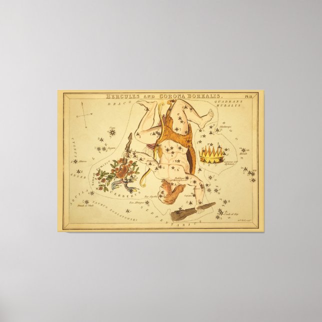 Hercules - Vintage Astronomical Star Chart Image Canvas Print (Front)