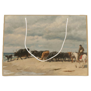 Herd of Cattle Beside the Sea (by Eugène Burnand) Large Gift Bag
