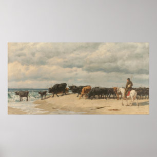 Herd of Cattle Beside the Sea (by Eugène Burnand) Poster