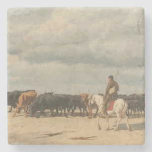 Herd of Cattle Beside the Sea (by Eugène Burnand) Stone Coaster