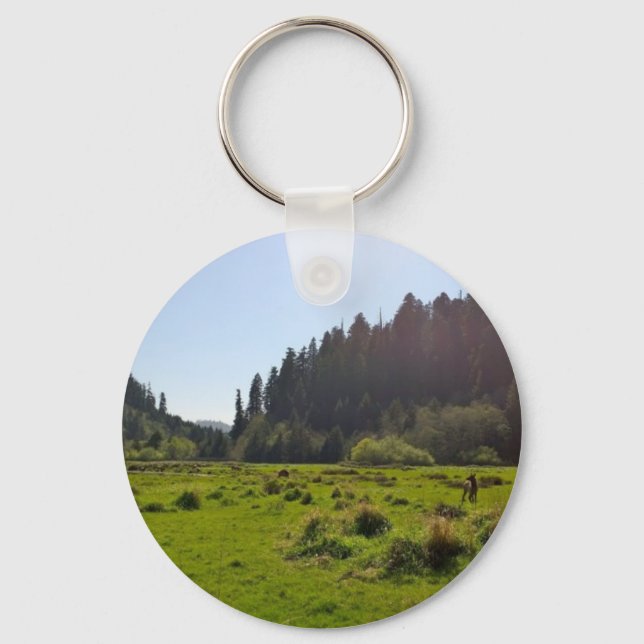 Herd of Deer in a Big Beautiful Forest Clearing Key Ring (Front)