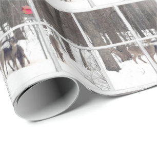 herd of deer in winter woods wrapping paper
