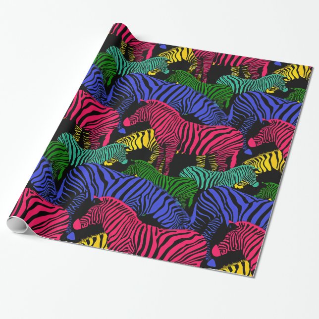 Herd of Fantasy Coloured Zebra Wrapping Paper (Unrolled)
