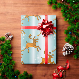 Herd of Golden Reindeer on Ice Christmas Wrapping Paper