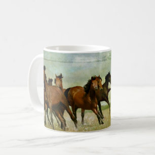 Herd of Horses Galloping Across a Grassy Field Coffee Mug