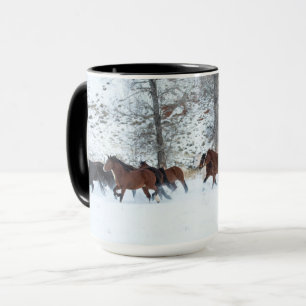 Herd of Horses Running in Snow Mug