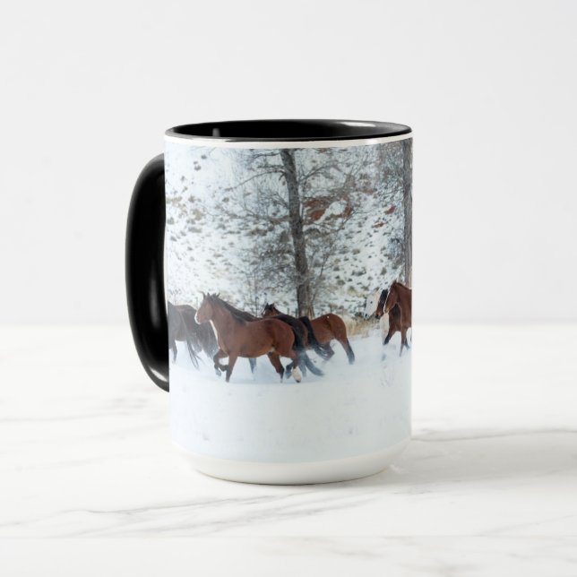 Herd of Horses Running in Snow Mug (Front Left)
