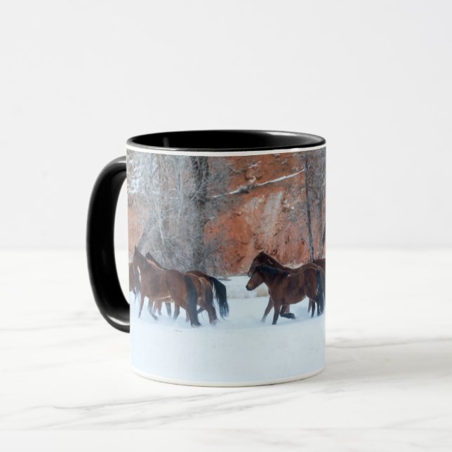 Herd of Horses Running in Snow Mug (Front Left)