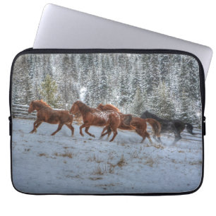 Herd of Horses Running in Winter Snow Laptop Sleeve