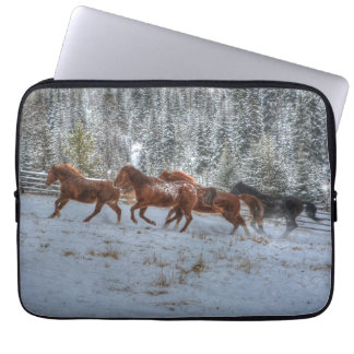 Herd of Horses Running in Winter Snow Laptop Sleeve