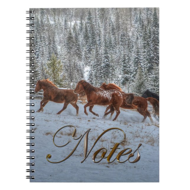 Herd of Horses Running in Winter Snow Notebook (Front)
