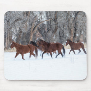 Herd of Horses Running in Winters Snow Mouse Mat