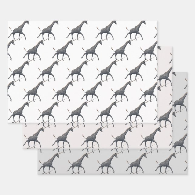 Herd Of Silver Girafficorns Tiled Pattern Wrapping Paper Sheet (Set)