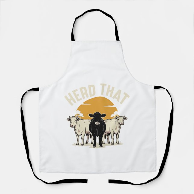 Herd That Funny Cow Vintage Engraving Design Apron (Front)