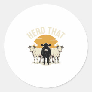 Herd That Funny Cow Vintage Engraving Design Classic Round Sticker