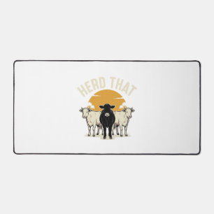 Herd That Funny Cow Vintage Engraving Design Desk Mat