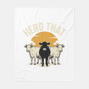 Herd That Funny Cow Vintage Engraving Design Fleece Blanket