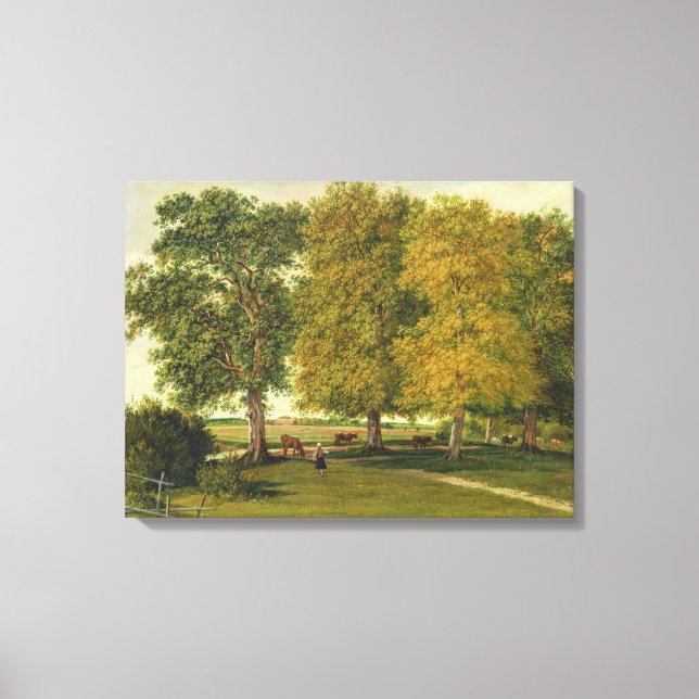 Herder with Cattle beneath Autumnal Trees Canvas Print (Front)