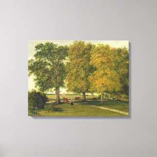 Herder with Cattle beneath Autumnal Trees Canvas Print
