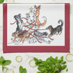 Herding dog Christmas Kitchen Towels