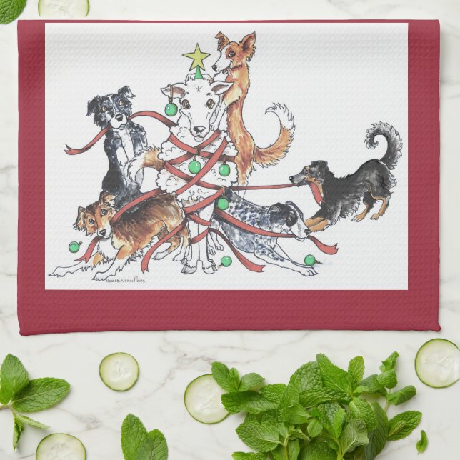 Herding dog Christmas Kitchen Towels (Folded)
