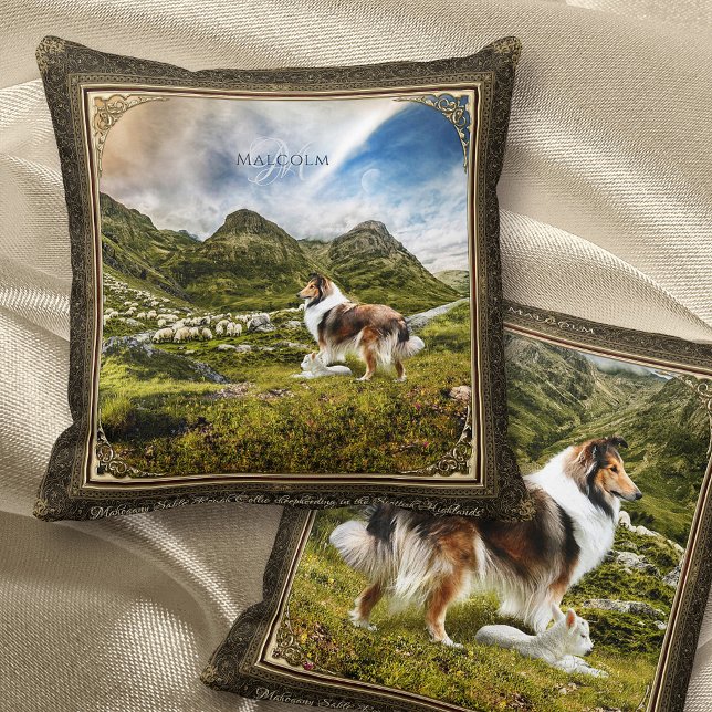 Herding Sable Rough Collie in Scottish Highlands - Cushion (Creator Uploaded)