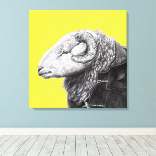 Herdwick Ram in Duffel Coat (Retro Yellow) Canvas Print