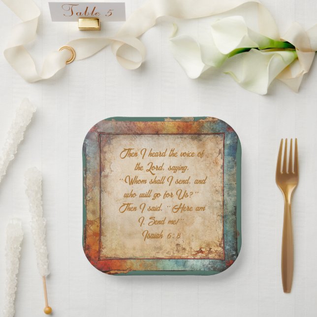 Here Am I, Lord – Rustic Party Square  Paper Plate (Wedding)