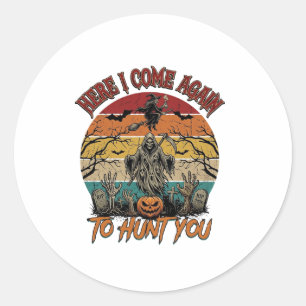 Here Come Again Grim Reaper Halloween Pumpkin_1 Classic Round Sticker