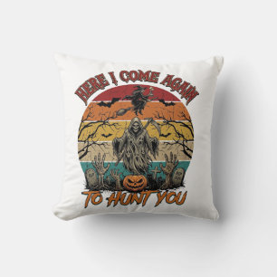 Here Come Again Grim Reaper Halloween Pumpkin_1 Cushion