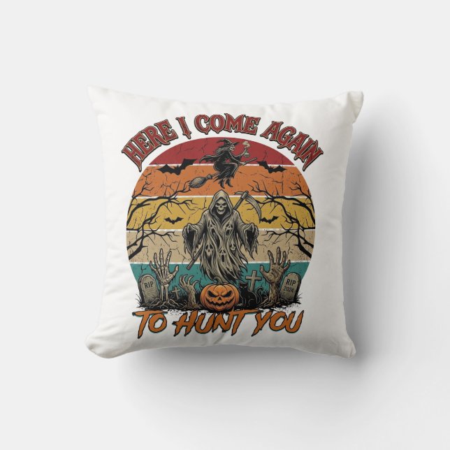 Here Come Again Grim Reaper Halloween Pumpkin_1 Cushion (Front)