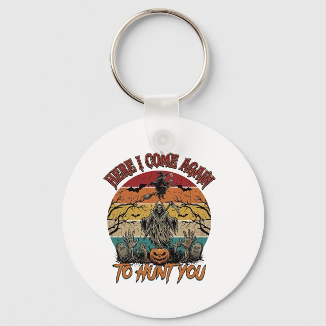 Here Come Again Grim Reaper Halloween Pumpkin_1 Key Ring (Front)