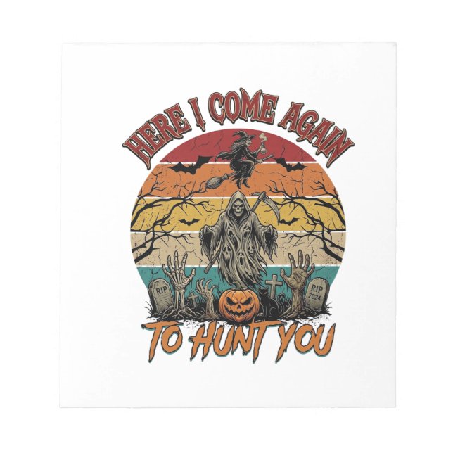 Here Come Again Grim Reaper Halloween Pumpkin_1 Notepad (Front)