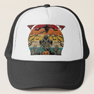Here Come Again Grim Reaper Halloween Pumpkin_1 Trucker Hat