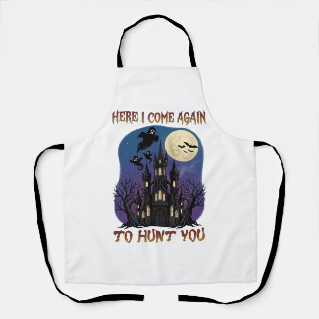 Here Come Again Haunted Castle Ghosts Moon Apron (Front)