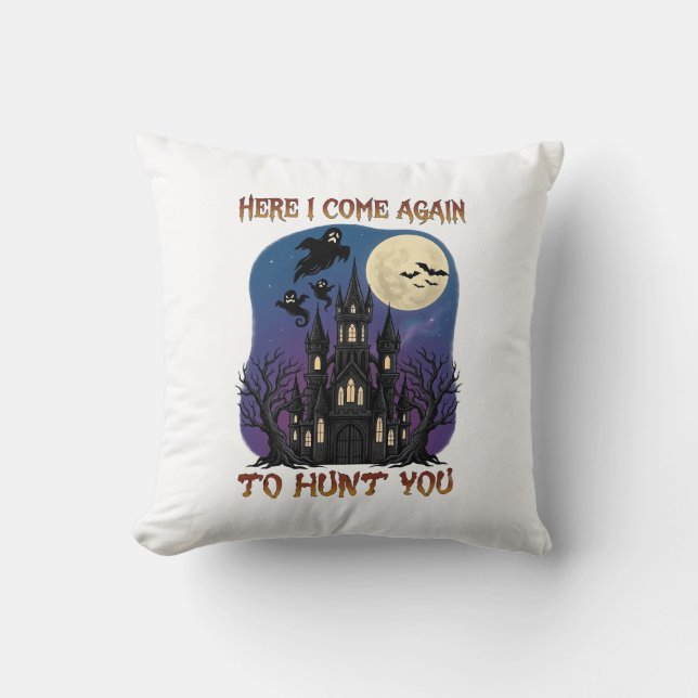 Here Come Again Haunted Castle Ghosts Moon Cushion (Front)