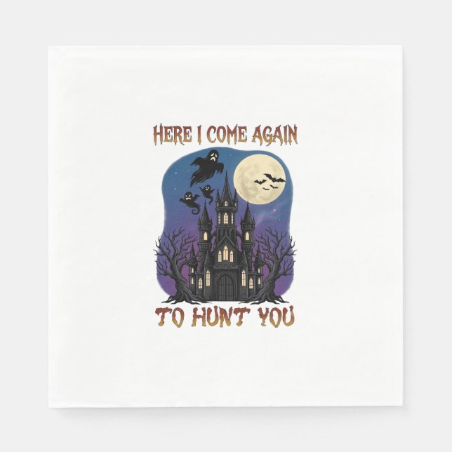 Here Come Again Haunted Castle Ghosts Moon Napkin (Front)