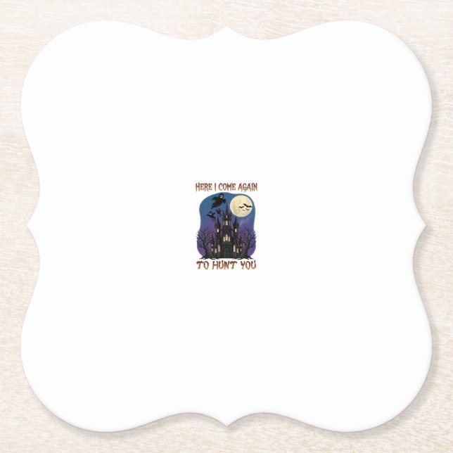 Here Come Again Haunted Castle Ghosts Moon Paper Coaster (Front)
