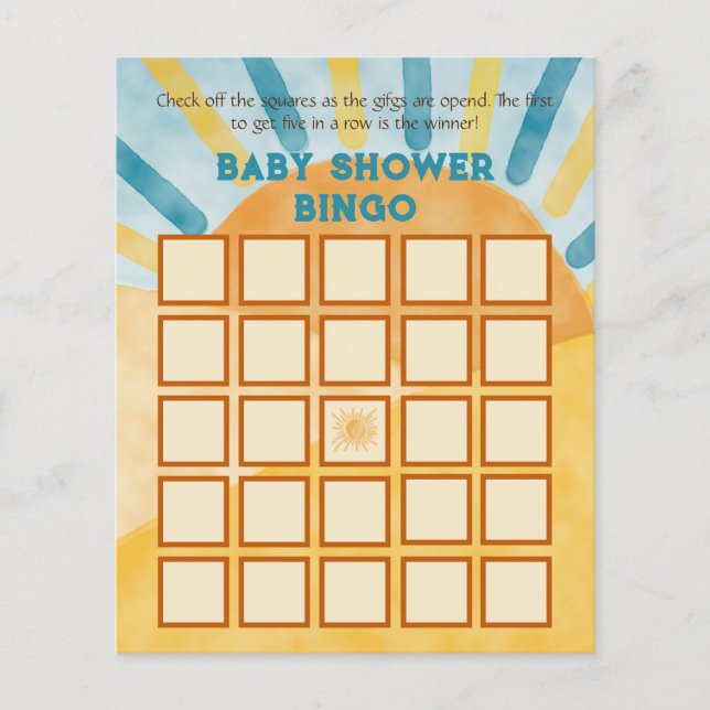 Here Come Blue Ray Sunshine Baby Shower Bingo Game (Front)