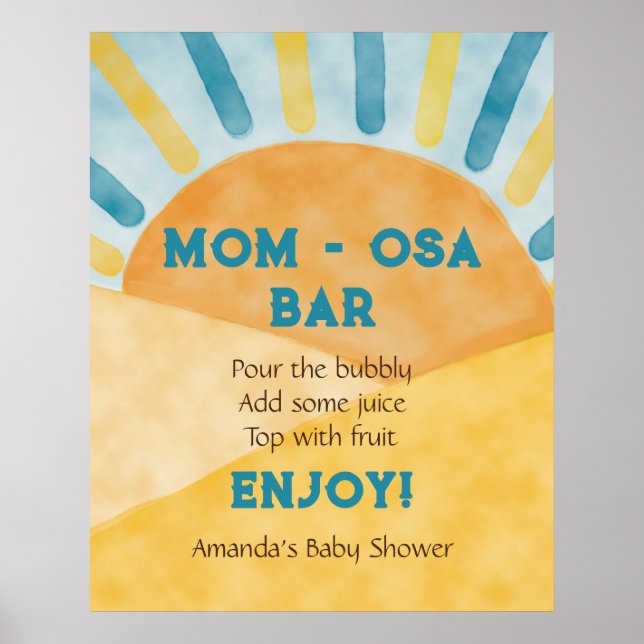Here Come Blue Rays Sunshine Baby Shower Bar Poster (Front)