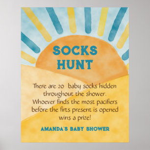 Here Come Blue Rays Sunshine Baby Shower Hunt Game Poster