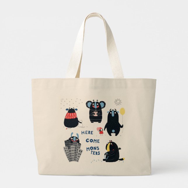 HERE COME MONSTERS PERSONALIZED TOTE BAG (Back)