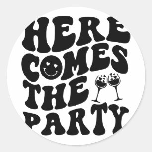 Here Come The Bride Party Retro Groovy Bachelorett Classic Round Sticker