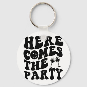 Here Come The Bride Party Retro Groovy Bachelorett Key Ring
