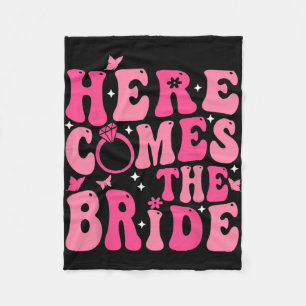Here Come The Bride Pink Groovy Bachelorette Party Fleece Blanket