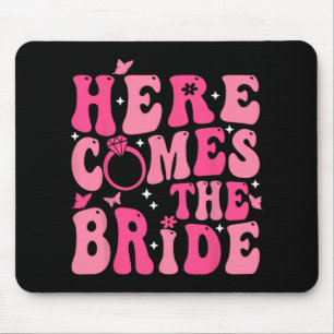 Here Come The Bride Pink Groovy Bachelorette Party Mouse Mat