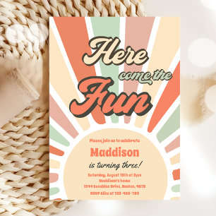 Here Come The Fun Sunshine 3rd Birthday Party  Invitation