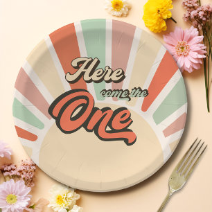 Here Come The One Sunshine Retro Birthday Party Paper Plate