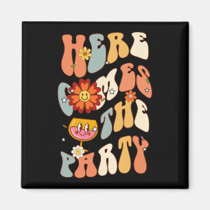 Here Come The Party Bride Retro Groovy Bachelorett Magnet