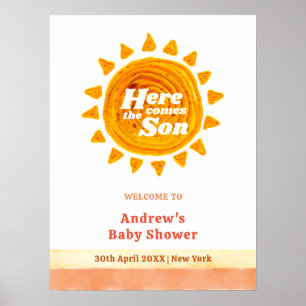 Here Come The Son Boho Baby Shower welcome Poster
